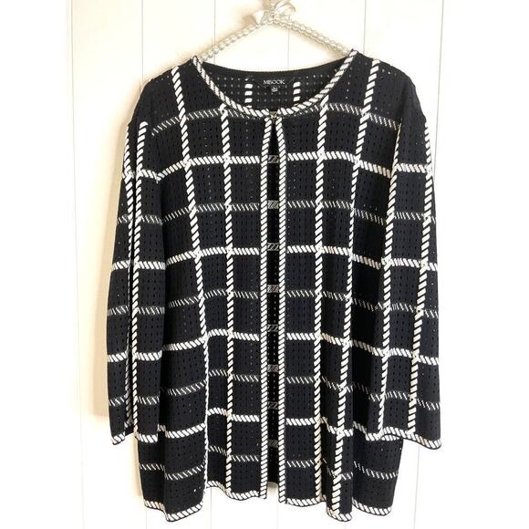 Misook Black‎ and White Window Pane Cardigan Sweater Size Large